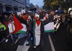 Na Trgu republike zavihrale palestinske zastave, slišijo se vzkliki "svoboda Palestini"