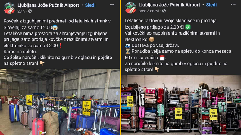 Po Facebooku so zaokrožile lažne objave, ki ponujajo kovčke z izgubljenimi predmeti potnikov.