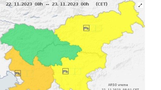 ARSO za ta del Slovenije izdal oranžno opozorilo. Kaj napovedujejo vremenoslovci? (foto: ARSO/posnetek zaslona)