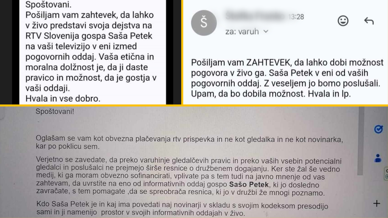 Elektronska pošta, ki so jo na RTV pošiljali sledilci Saše Petek.