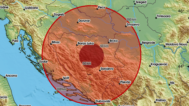 Močan potres v Bosni in Hercegovini, čutili so ga tudi v Sloveniji (foto: Twitter/LastQuake)
