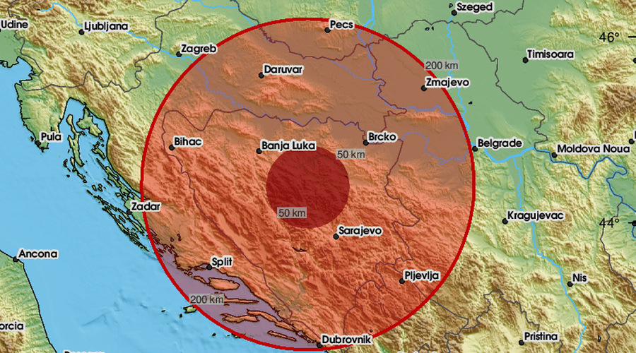 Močan potres v Bosni in Hercegovini, čutili so ga tudi v Sloveniji (foto: Twitter/LastQuake)