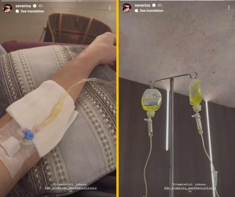Severina je na Instagramu razkrila, da prejema vitaminsko infuzijo.