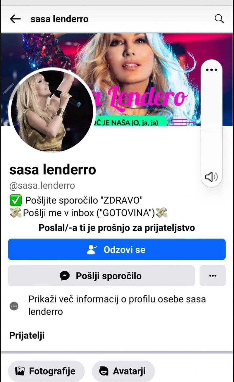 Lažni profil Saše Lendero