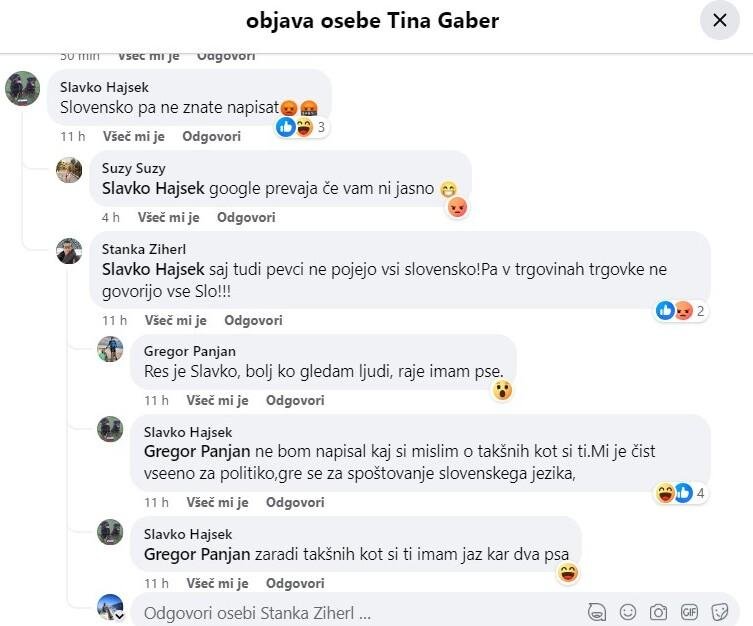 Komentarji pod objavo Tine Gaber