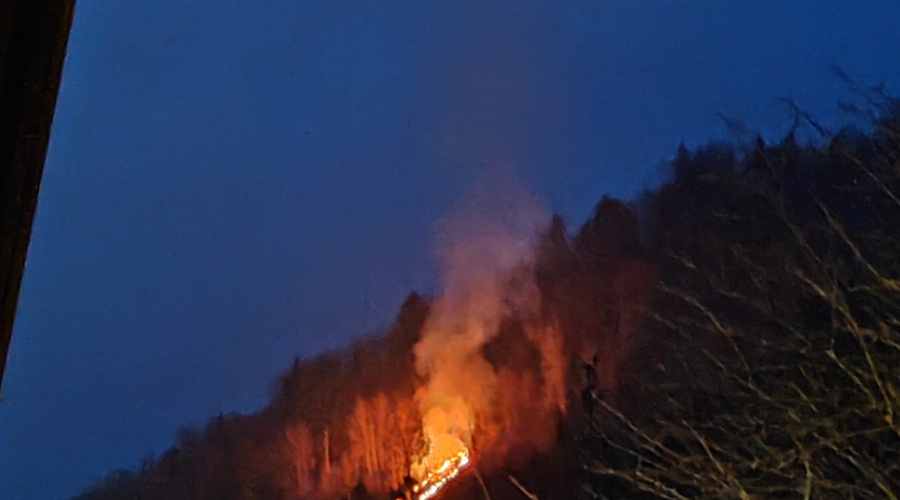 FOTO: V gozdu nad Jesenicami izbruhnil požar (na pomoč je priletel helikopter) (foto: Posnetek zaslona/Facebook profil Gasperin Sebastijan)
