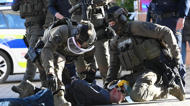 Moškega, ki je na Bavarskem dvoru v rokah držal noža, je policija onesposobila (foto: Žiga Živulovič jr./Bobo)