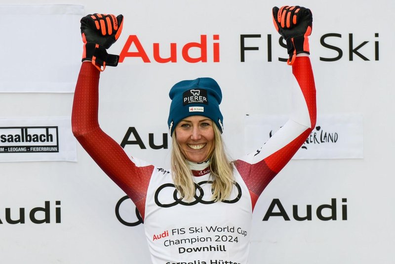 Cornelia Hütter je današnja zmagovalka smuka v Saalbach-Hinterglemmu.