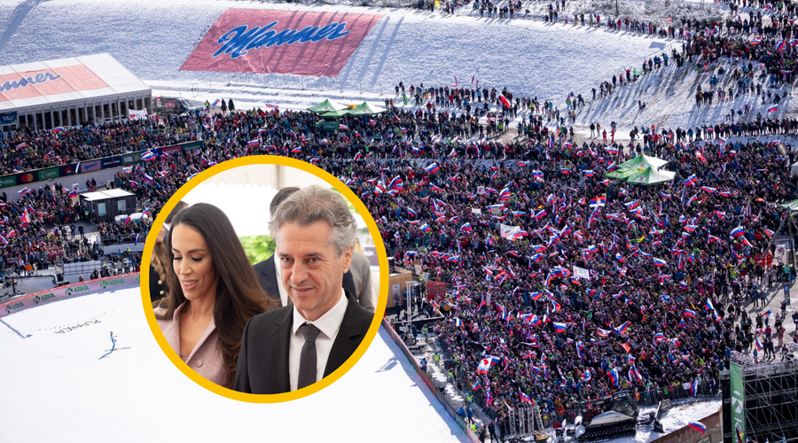 Zaljubljenca v Planici: Tina Gaber v kombinezonu za 1000 evrov, Robert Golob pa, kot da bi šel ... (FOTO) (foto: BOBO & Mediaspeed/fotomontaža)