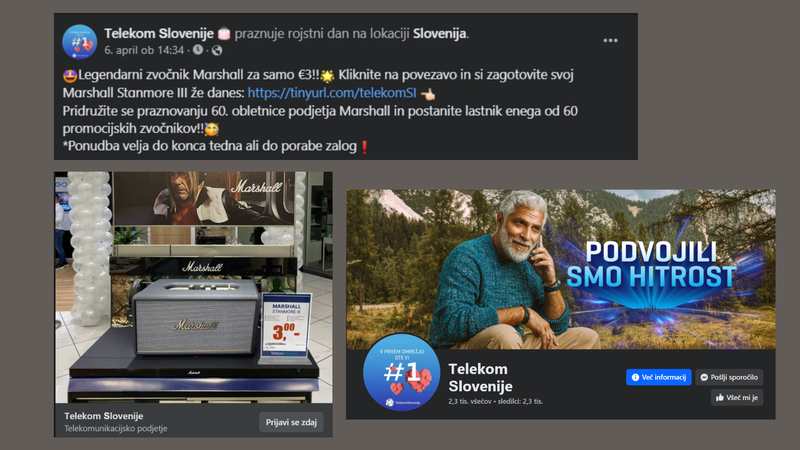 Objava, s katero so goljufi v imenu Telekoma Slovenije na videz ponujali bluetooth zvočnik za smešno nizko ceno.