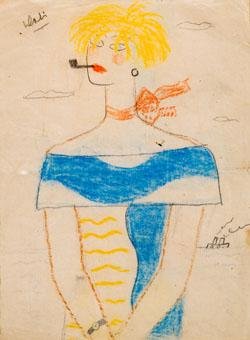 Jadralka s pipo (1927), risba, ki jo je Salvador Dalí v pismu poslal Lorci.