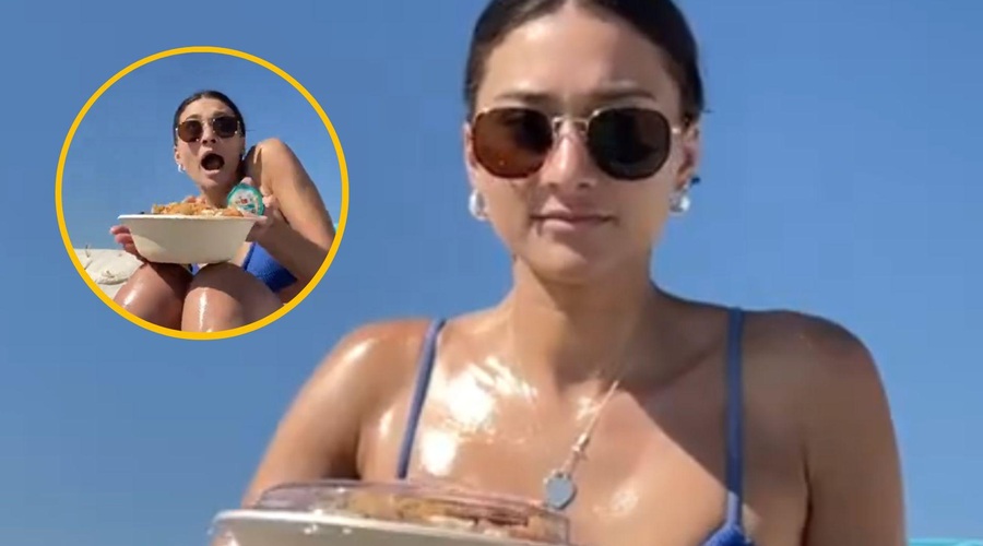 Kaotičen dan na plaži: mladenka med kosilom doživela neprijetno presenečenje (VIDEO) (foto: Twitter/tradingMaxiSL/posnetek zaslona/fotomontaža)