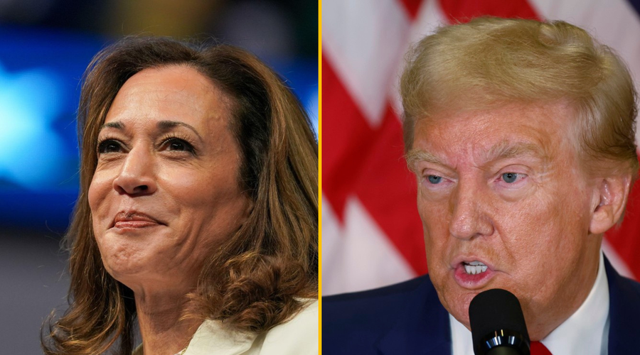 Medsebojno obkladanje z žaljivkami med predsedniškima kandidatoma: Kamala Harris Donalda Trumpa izzvala na ... (foto: profimedia/fotomontaža)