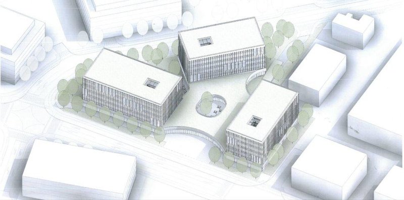 Predviden izgled stavbe v okviru projekta "Stavba A" v neposredni bližini obstoječih stavb Tehnološkega parka Ljubljana.