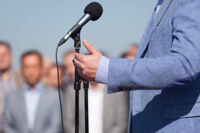 govor, mikrofon, politik, roka