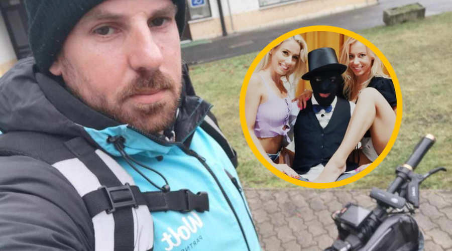 Najbolj znan slovenski pornografski igralec mora voziti za Wolt, da preživi (FOTO) (foto: Osebni arhiv Mister Riddle/fotomontaža)
