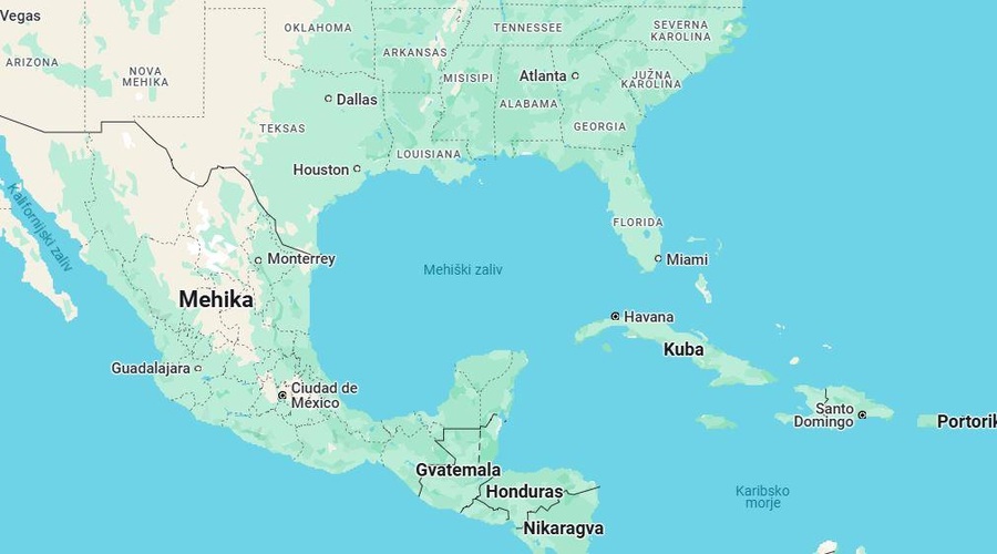 Ameriški pritisk: Google bo v ZDA spremenil ime Mehiškega zaliva (foto: Google zemljevid)