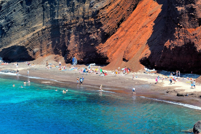 Grčija Santorini rdeča plaža potres