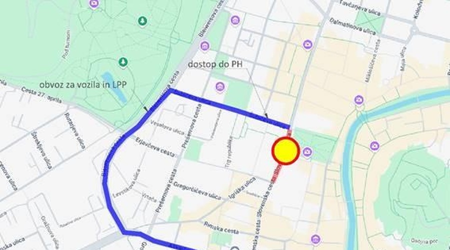 V sredo zapora v središču Ljubljane – poglejte, kako bo potekal obvoz (foto: MO Ljubljana)