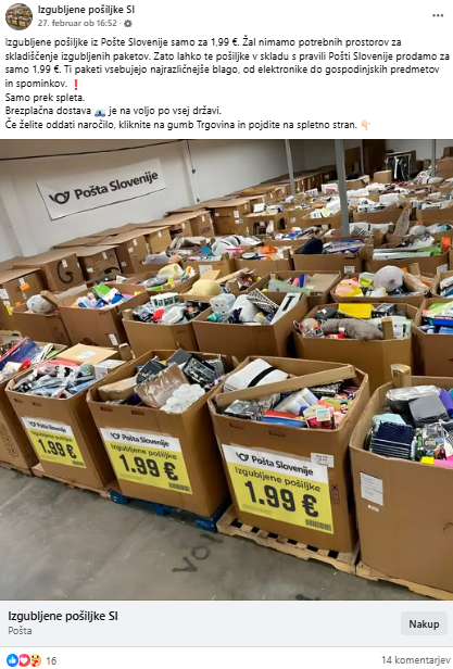 Pošta Slovenije spletna prevara
