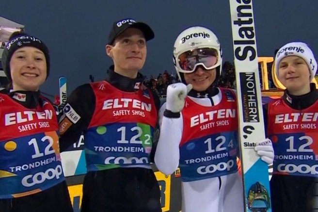 slovenska reprezentanca smučarski skoki Ema Klinec Domen Prevc Nika Prevc Anže Lanišek