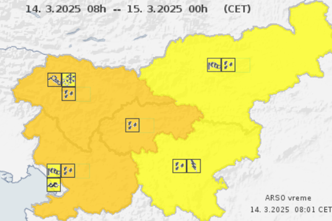 Arso izdal oranžno opozorilo: obstaja nevarnost poplav in plazov