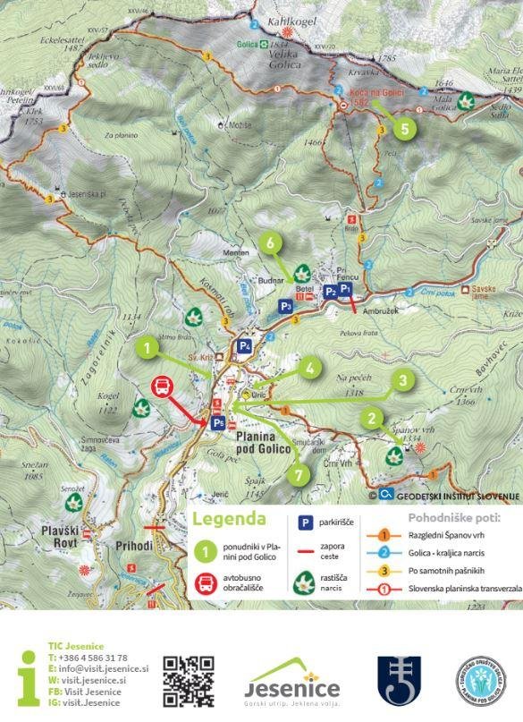 Jesenice Golica narcise zemljevid