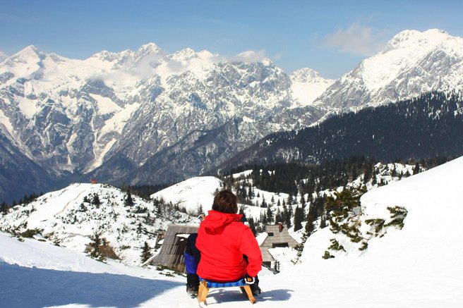 Velika Planina sneg sankanje