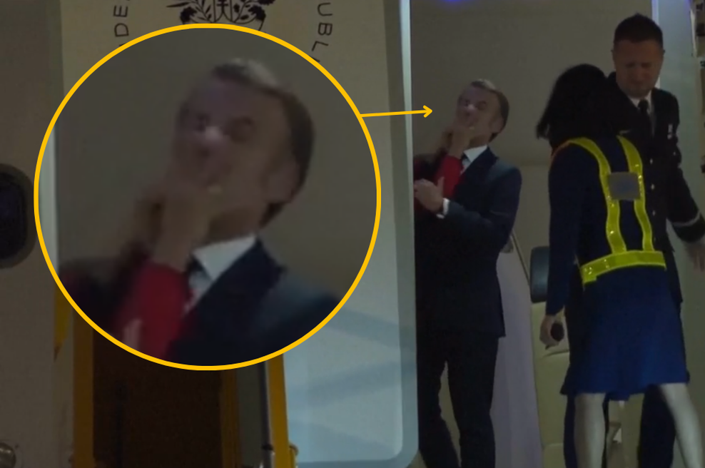 Kaj se je dogajalo na letalu francoskega predsednika? Kamere so ujele bizaren incident (VIDEO) (foto: Facebook/posnetek zaslona)