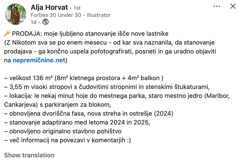 Znana Slovenka prodaja osupljivo staromeščansko stanovanje v centru mesta, privoščite si ga lahko za ta znesek