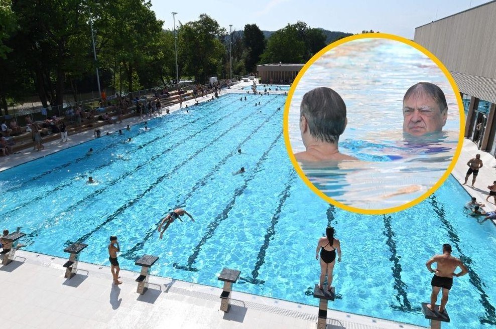 V Ljubljani odprli kopališče Vevče: v bazenu sta se osvežila tudi Robert Golob in Zoran Janković (FOTO) (foto: Bobo/fotomontaža)