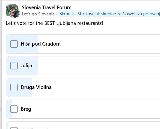 Ljubljana restavracije anketa Slovenia Travel Forum