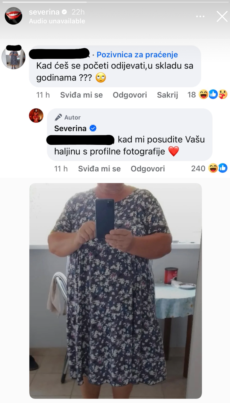 Severina pevka komentar odziv