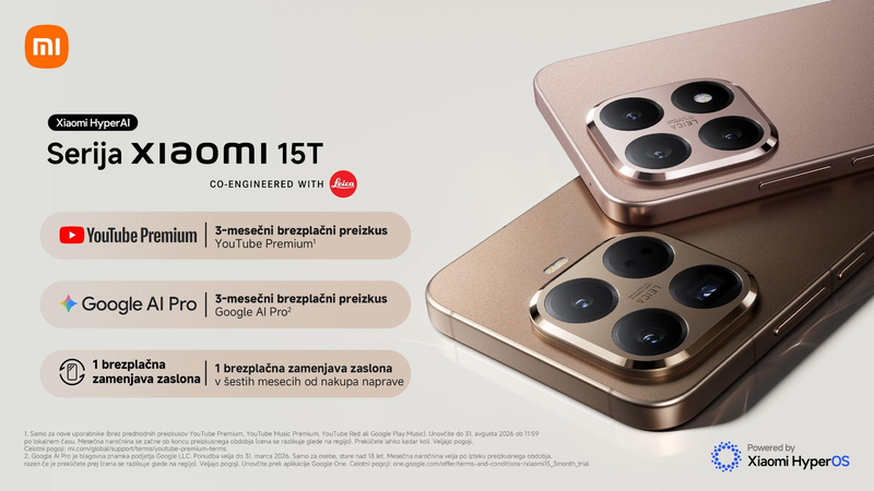 Serija Xiaomi 15T združuje izjemno optiko z najsodobnejšo tehnologijo in vrhunskim dizajnom