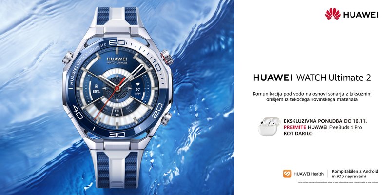 Ob nakupu pametne ure Huawei Watch Ultimate 2 prejmete slušalke FreeBuds Pro 4!