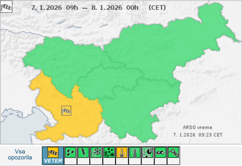oranžno opozorilo, veter