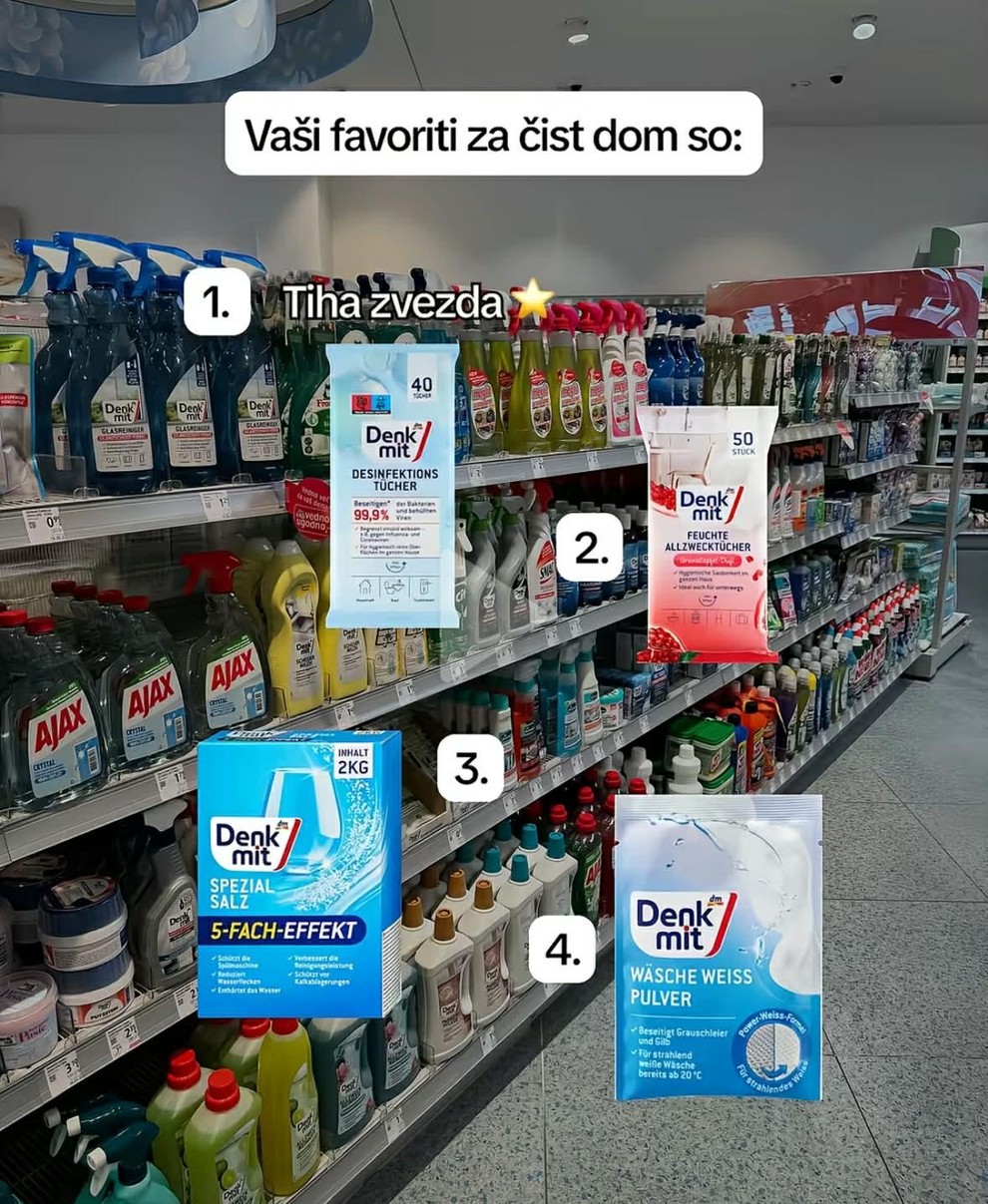 Najljubši izdelki za dom 1. Denkmit razkužilni robčki Vlažni razkužilni robčki, ki uničijo 99,9 odstotka bakterij in virusov. Idealni so …