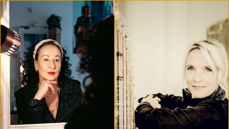 igralka Polona Vetrih in harfistka Mojca Zlobko Vajgl