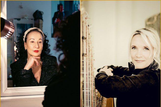 igralka Polona Vetrih in harfistka Mojca Zlobko Vajgl