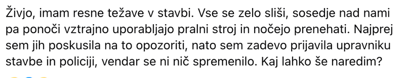 Ko pralni stroj krati spanec: Slovenka izlila svoj gnev o sosedih, ki perejo ponoči