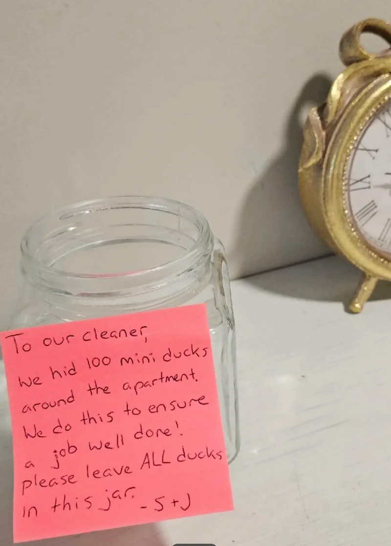 Bizarno sporočilo, ki ga je par pustil čistilki, dvignilo številne obrvi: "To sva naredila, da se prepričava, da bo delo dobro opravljeno ..."