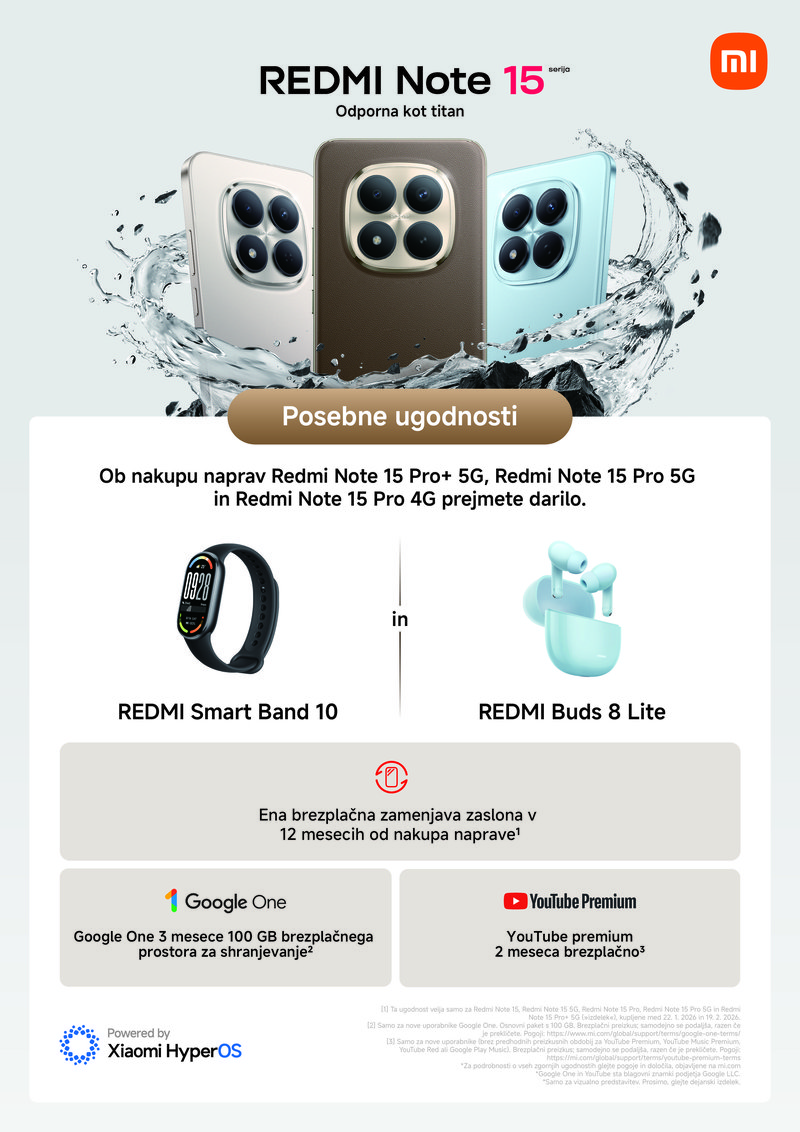Ob novem REDMI Note 15 Pro tudi brezplačna zamenjava zaslona ter Google One in YouTube Premium