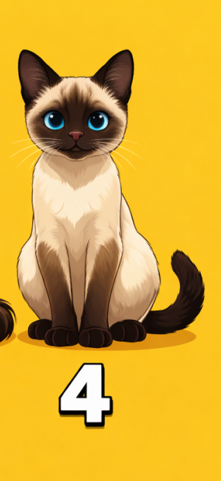 4 Siamska mačka Če ste izbrali četrto mačko, ste oseba z izrazito karizmo in inteligenco. Radi komunicirate, izražate svoje mnenje …