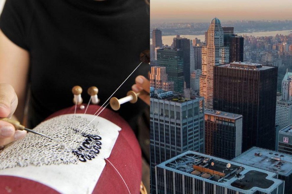 Idrijska čipka spregovorila v osrčju New Yorka, z močnim sporočilom bo obiskovalce nagovarjala vse do poletja — poglejte, kako! (foto: Bobo/Profimedia/fotomontaža)