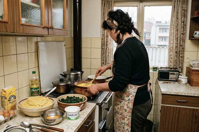 jugoslavija srbija stara jed polenta spinaca jajca sir mast kulinarika hrana