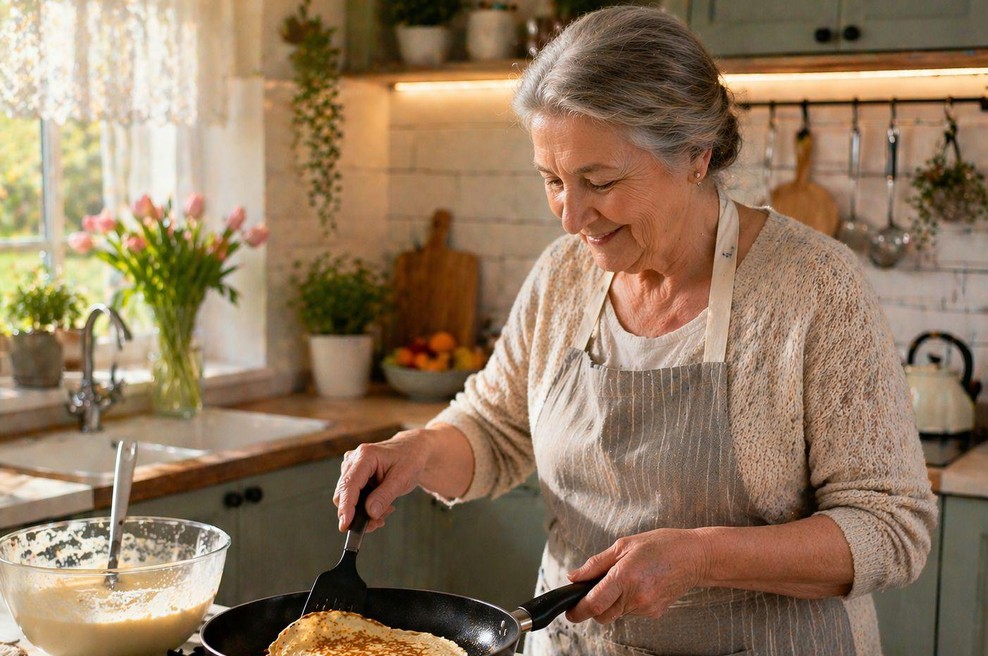 Babica peče palačinke (foto: ChatGTP/AI)