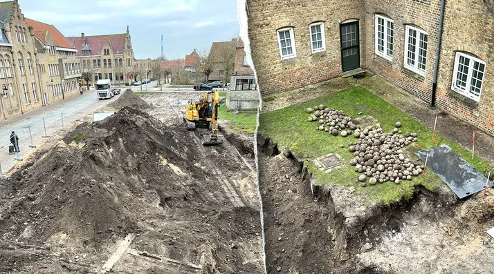 Stad Nieuwpoort topovske krogle arheologija zgodovina odkritje vojska vojna orozje preteklost clovestvo