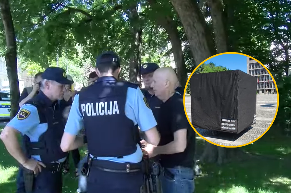 Glasovanje za Janeza Janšo: pred DZ protestna akcija, policija že napisala prvi plačilni nalog (foto: Facebook/Piščalka/YouTube/Strogo zaupno/posnetek zaslona)