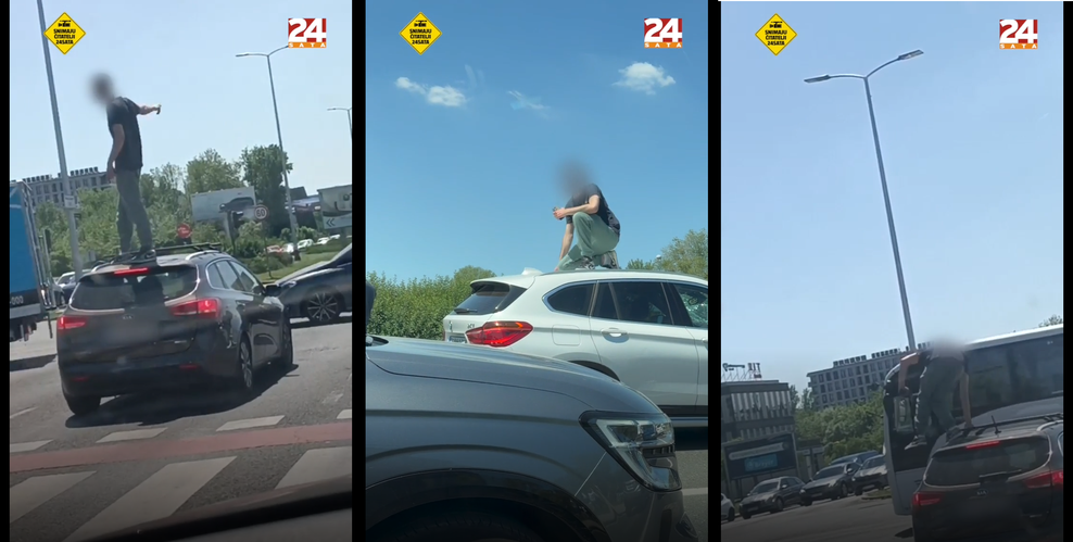 Bizarno: moški skakal po avtomobilih, obvladali so ga šele interventni policisti (foto: Zaslonska slika/24sata)