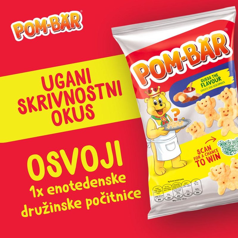 Uganete okus, ki se skriva v novi vrečki? Priljubljeni prigrizek POM-BÄR izziva vaš talent za okušanje, nagrada pa so nepozabne družinske počitnice!